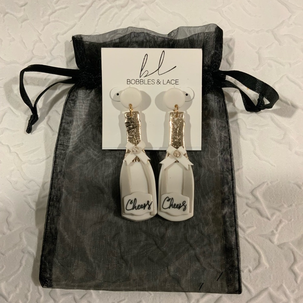 Bobbles and Lace Cheers Champagne bottle earrings